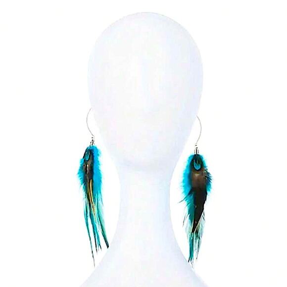 Bohemian Handmade Feather Dangle Earrings, Tribal Design, Western, Boho,… - Picture 2 of 4